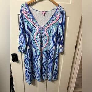 Lilly Pulitzer Ophelia Dress Women's med Skipped a Beach Engineered Blue Swish